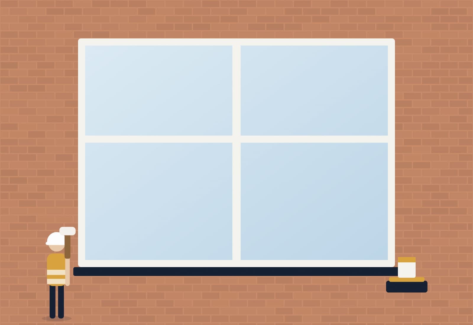 Illustratie van vers geschilderde kozijnen aan een woning