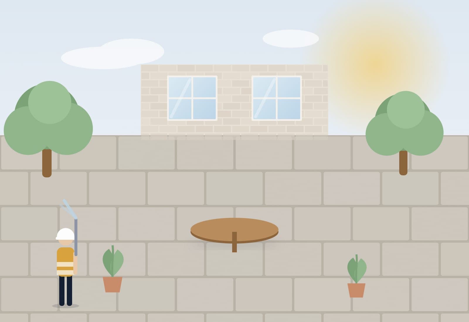 Illustratie van een schoon terras met tuin