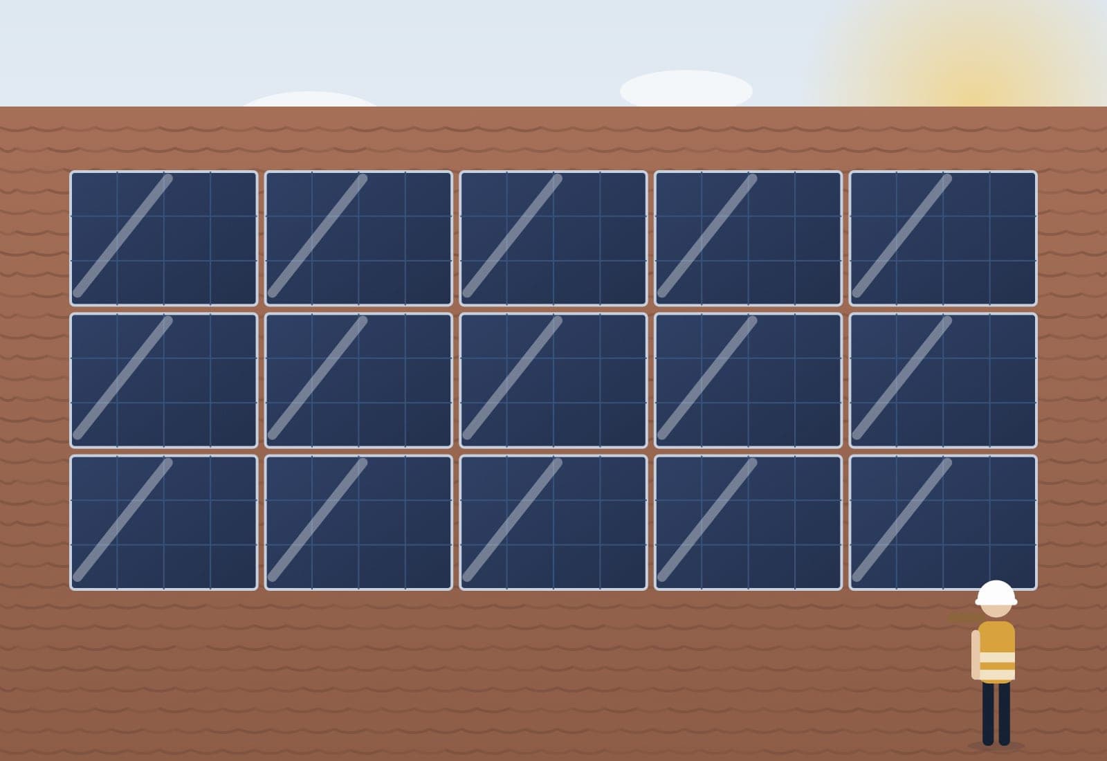 Illustratie van schone zonnepanelen op een dak